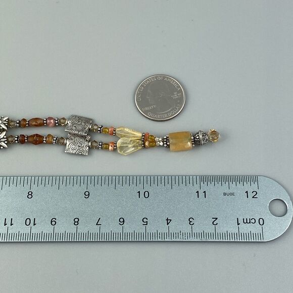 Gold Orange Clear Quartz Beaded Toggle Necklace | Vintage Silver Plated | 21" - Picture 8 of 8
